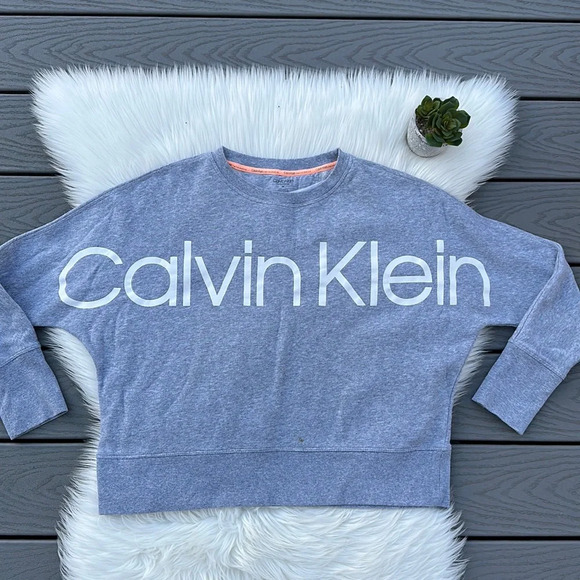 Calvin Klein grey cropped logo crewneck sweatshirt - Picture 1 of 4